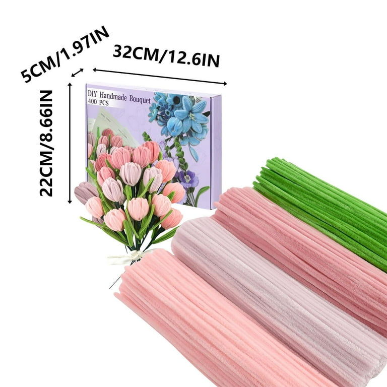 Steadline 400 Pcs Pipe Cleaners Craft Kit,Floral DIY Bouquet Making Supplies with 4 Colors Chenille Stems,Includes Wires, Stamens and Accessories,Perfect for Creative Handmade Flower Projects