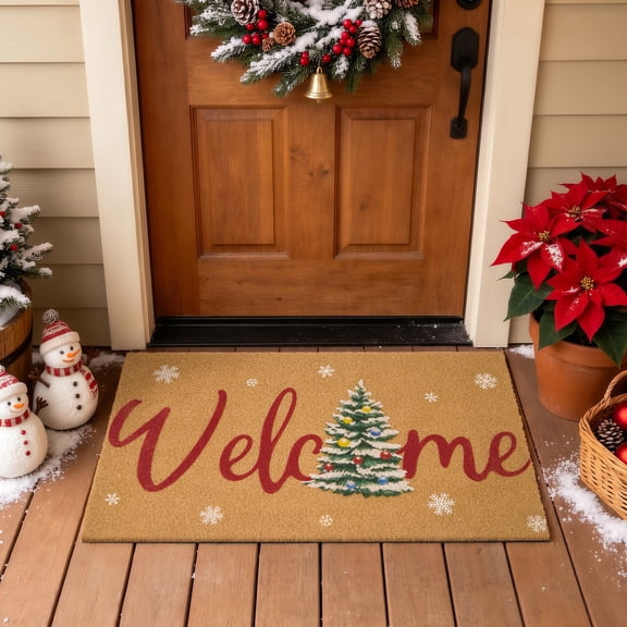 HiberyHom Christmas Doormat, 17 x 30 Inch Christmas Outdoor Doormat with Non-Slip PVC Backing,Holiday Rug for Indoor Outdoor Entrance