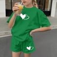 thumbnail image 5 of FSYBOA Girls Graphic Outfit Sets, Short Sleeve Crew Neck Casual Summer Kids Clothing Set Green Size 11-12T, 5 of 5