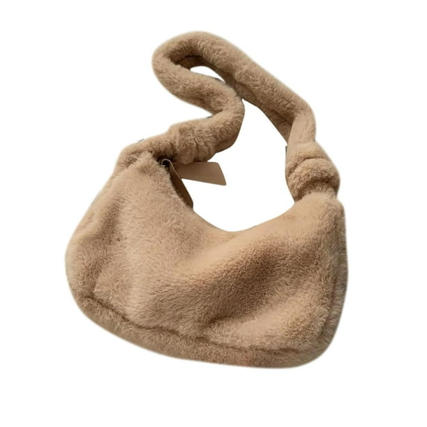 Bolso de mano de felpa, bolso de hombro, soporte para teléfono, bolso de mano tipo cartera Caqui