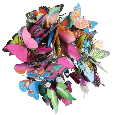 Waterproof Flower Pot - Butterfly Stakes - 50PCS Multicolored Wings That Push Open or Close - Waterproof Butterflies for Flower Bed - Bendable Stick to Decorate Flower Pots or Patio
