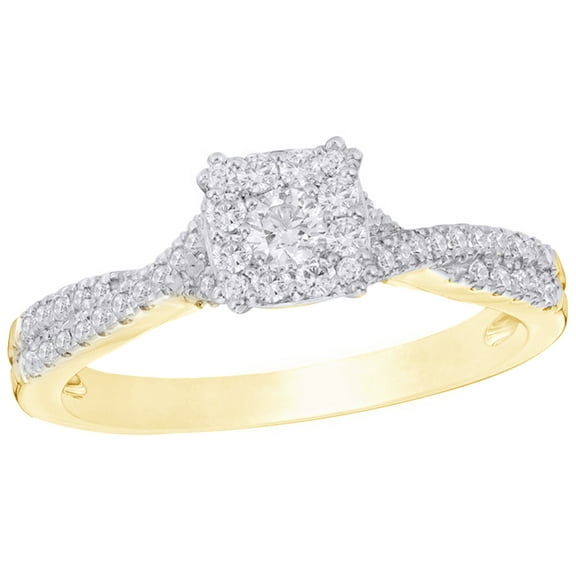 White Natural Diamond Square Frame Twist Promise Ring in 10k Yellow Gold
