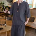 thumbnail image 3 of MuZeFu Men Sets 2 Piece Outfits Mens Shorts Mens Shirts Short Sleeve Men's Summer Fashion Casual Comfortable Cotton-Hemp Short Sleeve Shorts Suit, 3 of 8