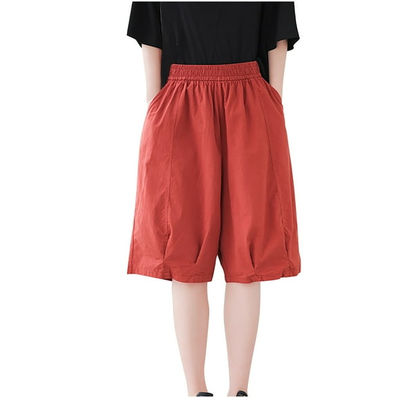 Lmnyox Loose Casual Knee Length Shorts for Women Wide Leg High Waist Shorts with Pocket Summer Streetwear