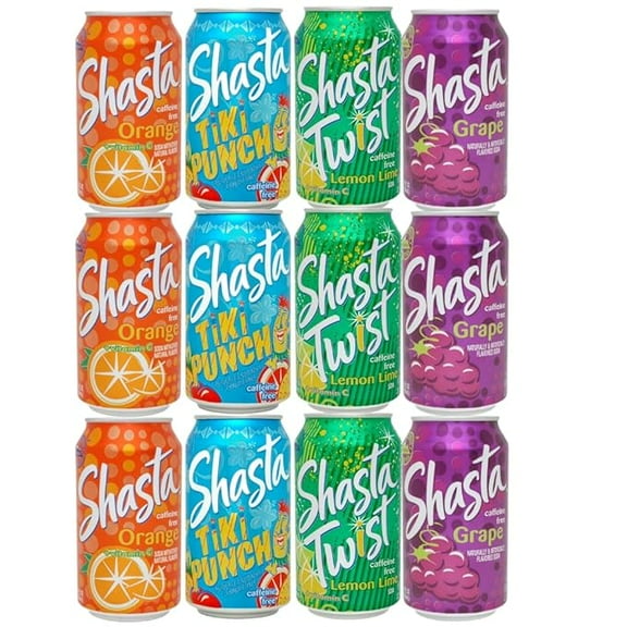 Shasta Soda Variety Pack, 12 fl oz Cans, 12 Pack, Four Flavors: Grape, Twist, Orange, Tiki Punch