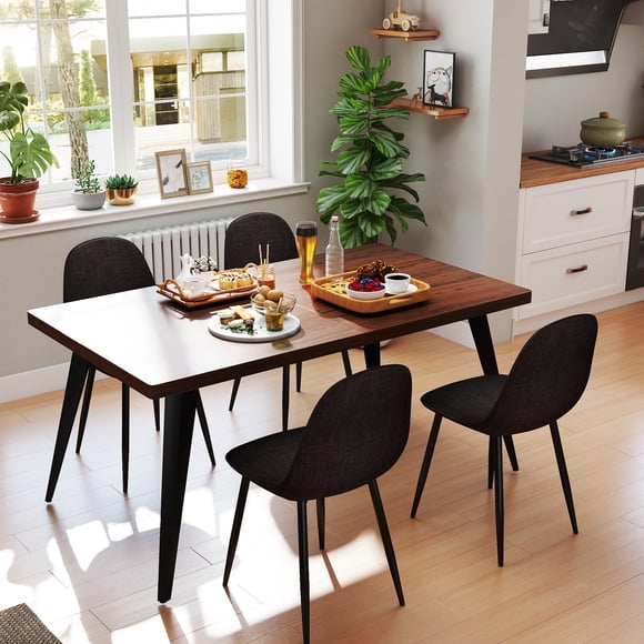 Homy Casa 63 inch Modern Dining Set, Dining Table with 4 Chairs, Beige Fabric