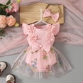 thumbnail image 2 of TOWED22 Baby Infant Girls Cute Print Short Ruffle Sleeve Summer Romper Outfits 3-24 Months Pink,3-6 M, 2 of 7