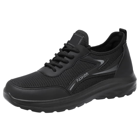 GrmtClth Mens Hollow Mesh Lace Up Walking Sneakers Breathable Lightweight Shock Absorb Non Slip Thick Sole Casual Outdoor Sport Shoes Black (US/8.5)