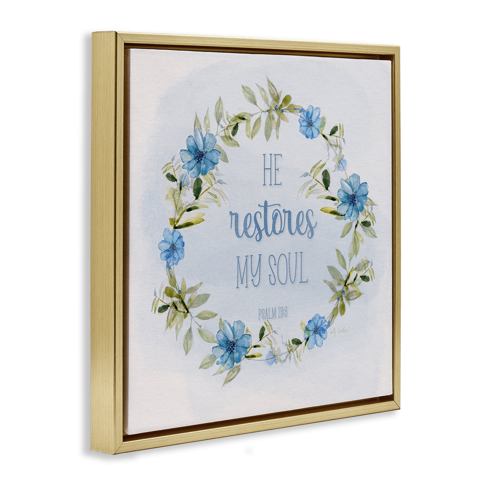Stupell Industries Restores My Soul Proverb Religious & Spiritual Painting Gold Floater Framed Canvas Art Print Wall Art, 25 x 25