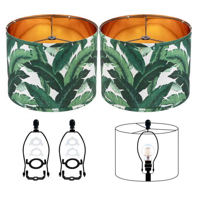 Juego de pantallas para lámpara JNIBOAO, diseño floral con hojas tropicales, 30 cm, dorado, x2