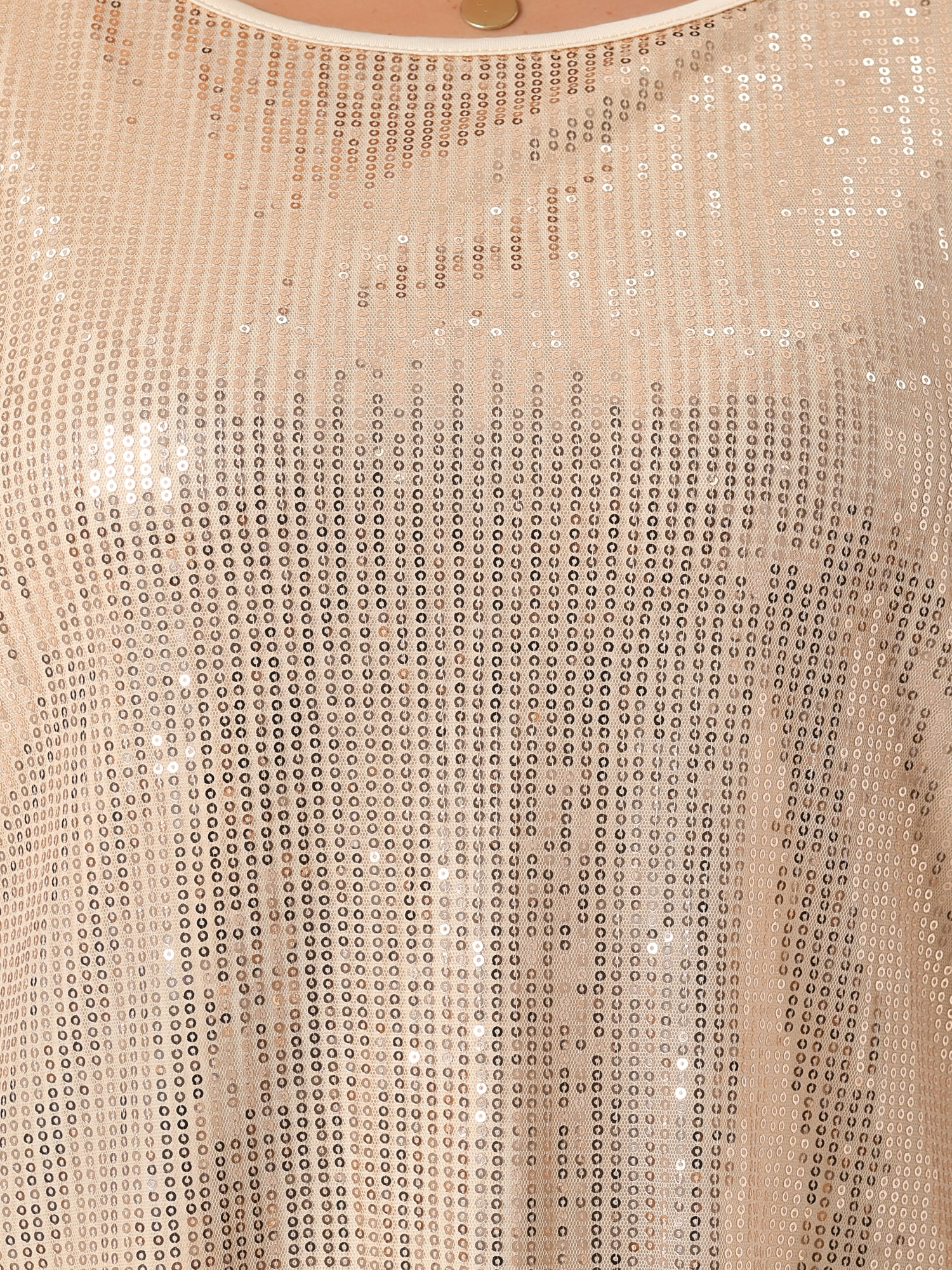 DARING DIVA Women's Plus Long Sleeve Glitter Sparkly Blouse 2X Champagne