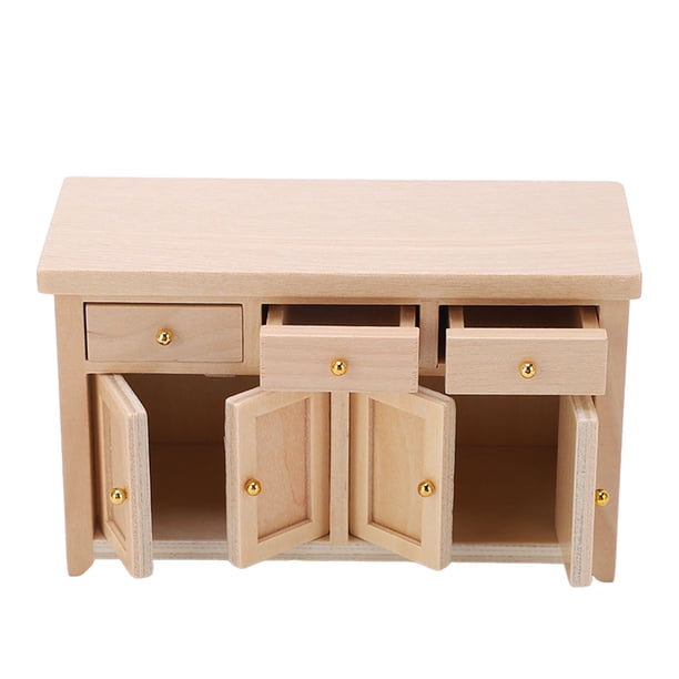 Armario De Almacenamiento Para Casa De Muñecas Escala 1:12 – Gabinete De Madera De Abedul Con Cajones Y Puertas Funcionales, Decoración De Dormitorio O Salón (Color Crema)