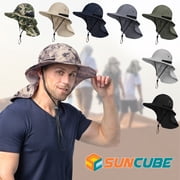 SUN CUBE Sun Hat for Men, Wide Brim Fishing Hat Neck Flap Cover Men Women, Hiking Safari, UV Sun Protection Summer Gardening Beach Camping UPF 50+, Camo Gray