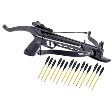 80lbs Self Cocking Hunting Pistol Crossbow with 15 Metal Arrows Black Cobra Limb