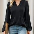 thumbnail image 5 of Weardear Women's Puff Long Sleeve Tops Pleated V Neck Fall Tunic Shirts Casual Loose Blouse, 5 of 8
