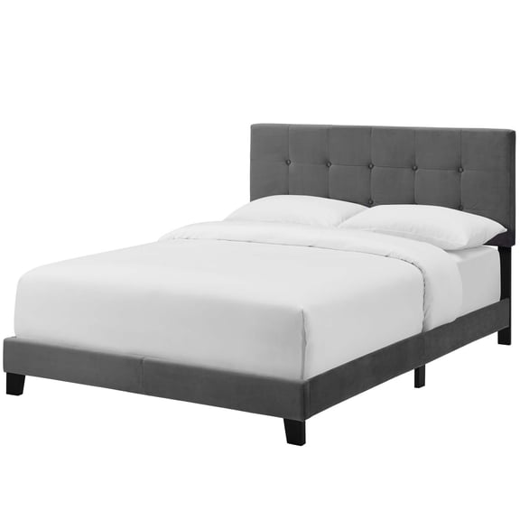 Contemporary Modern Urban Designer Bedroom Full Size Bed Frame, Fabric, Grey Gray (Box Spring Required)