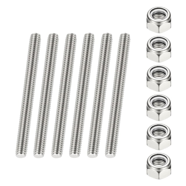 Uxcell Fully Threaded Rods with Right Hand Thread Bar Studs and Nuts for Various Applications 5/16-18 6