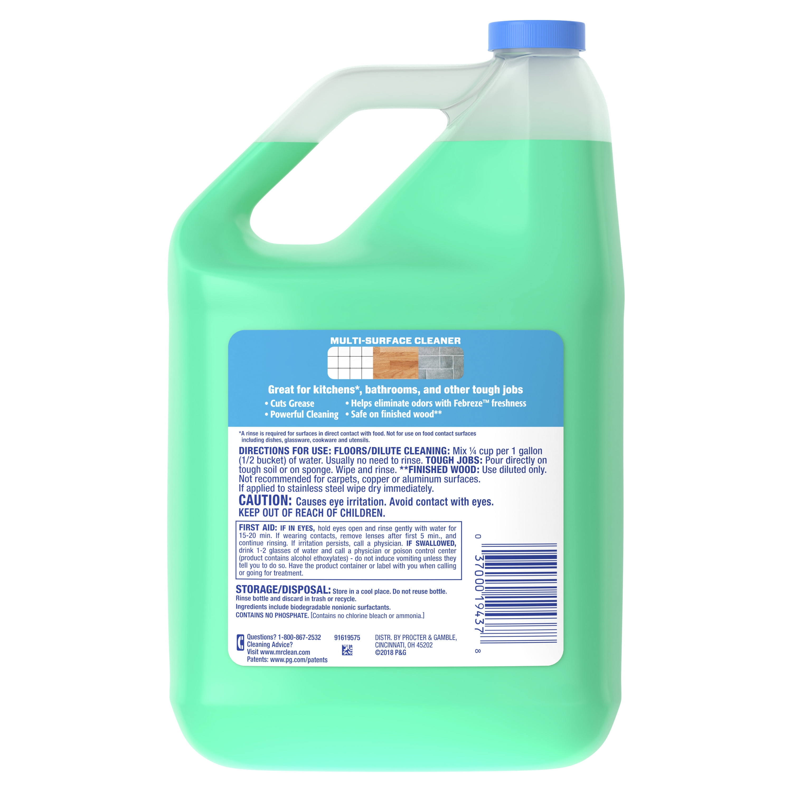 (4 pack) Mr. Clean Multi-Surface Cleaner with Febreze Freshness, Meadows & Rain, 128 fl oz