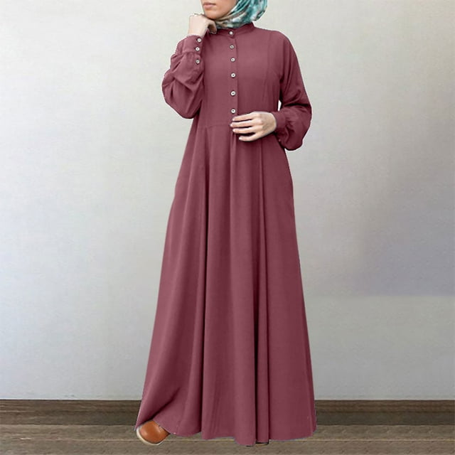Bescita Robe Longue à Manches Longues et Col Rond pour Femmes, Ample, Longueur Cheville, Liquidation