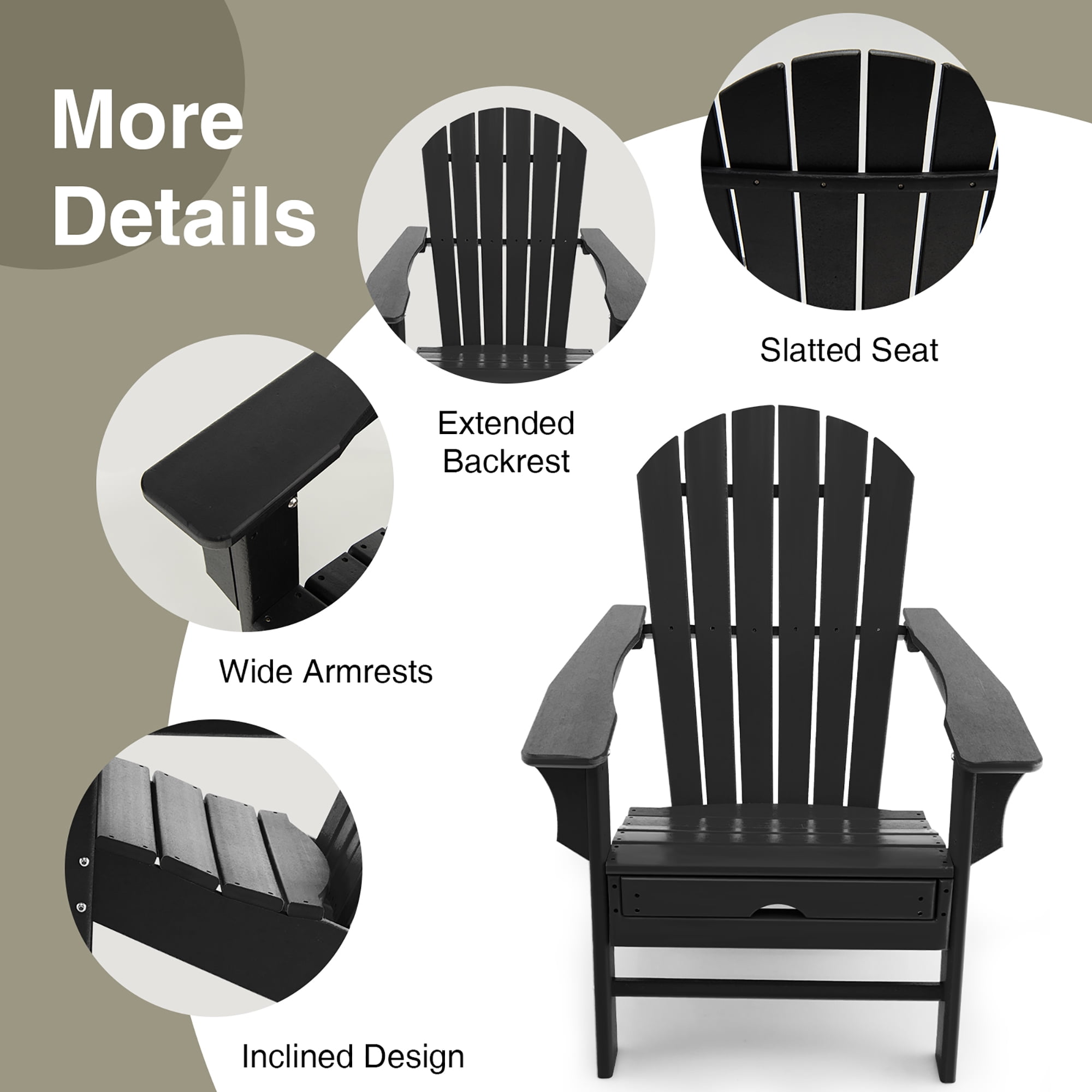 Costway Outdoor Patio HDPE Deck Adirondack Chair Beach Seat Retractable Ottoman Black