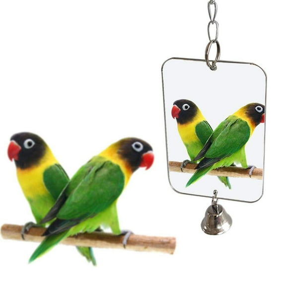 Pet Enjoy Bird Hanging Mirror Toy,Pet Bird Mirror with Bell Interactive Parrot Toy,Parrot Cage Toys for Macaw African Greys Parakeet Cockatoo Cockatiel