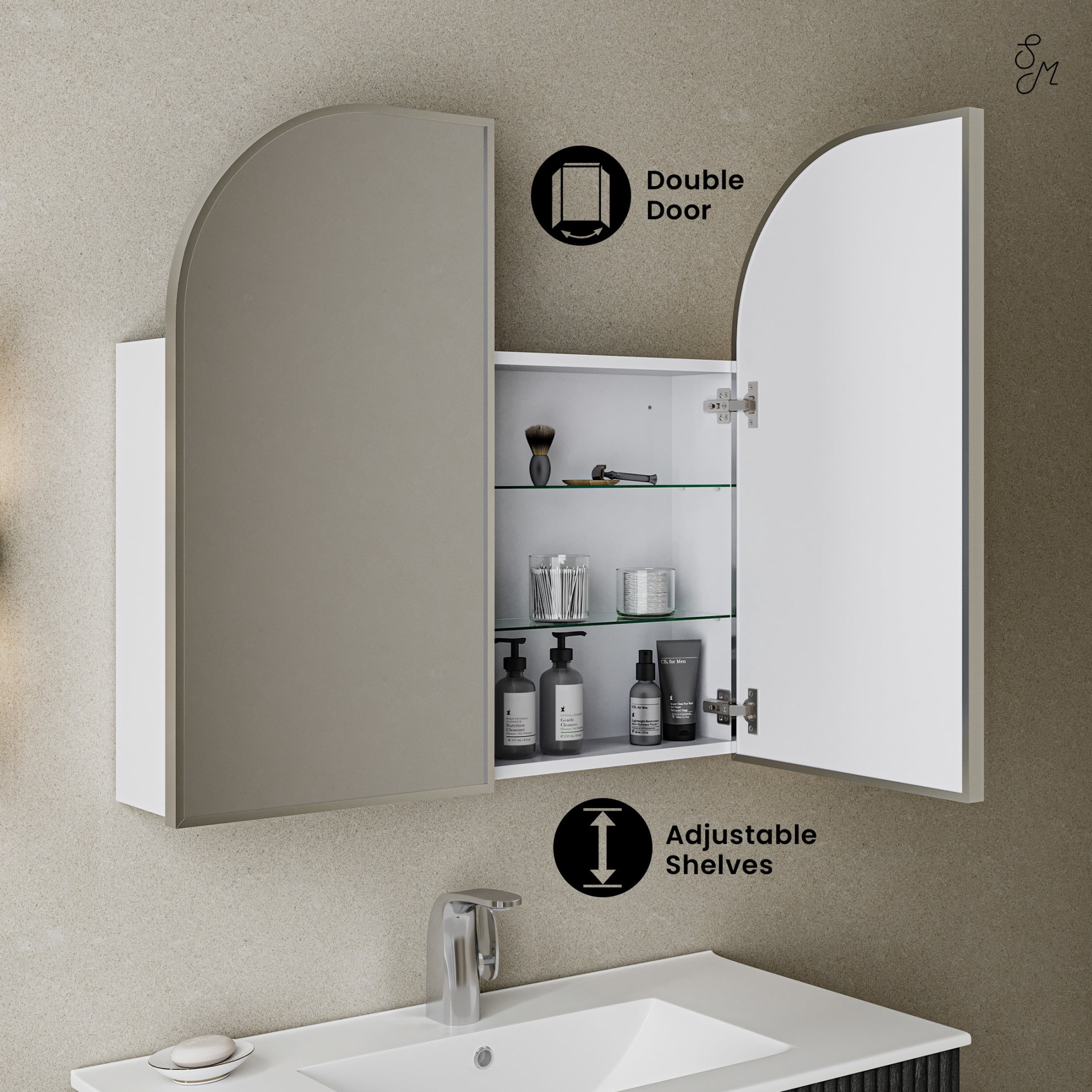 Porte 32 x 31 Arched Recessed/Wall Mount Medicine Cabinet with Mirror in Chrome