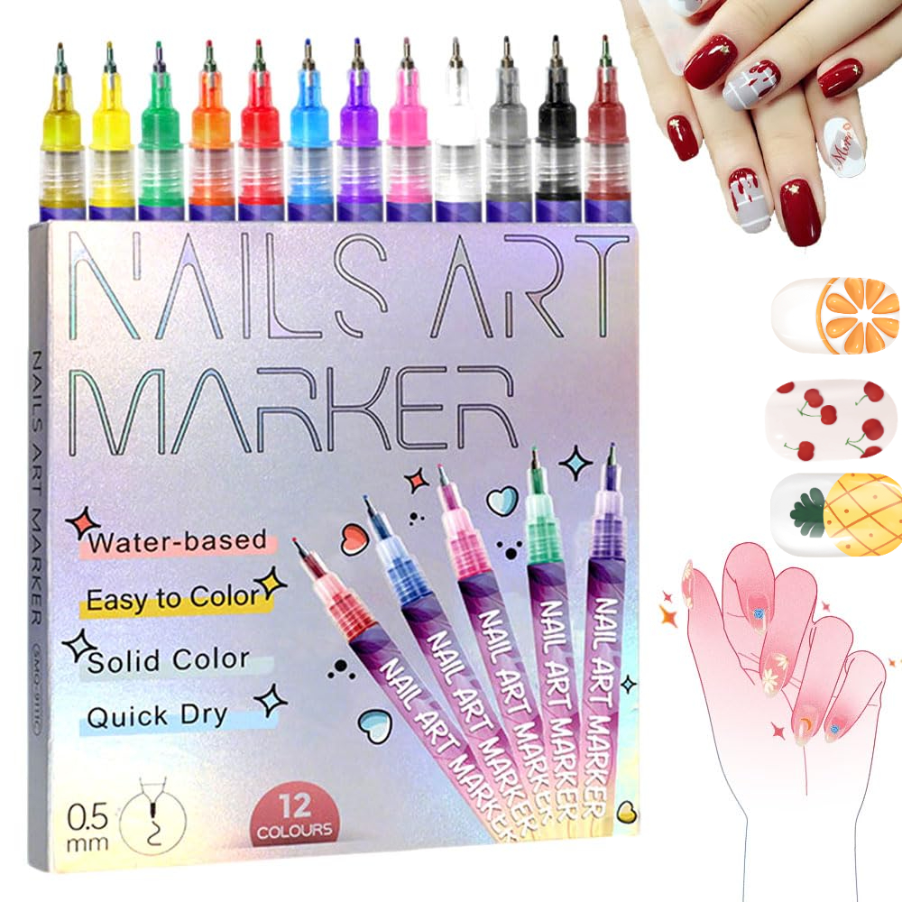 Nail Art Markers for Gel Nails 12 Colors Nail Art Pens Set,2025 DIY Nail Art Marker Drawing Painting Liner Pen for Home Salon,Quickly Dry Nail Art Nail DIY Decoration (24 Colors)