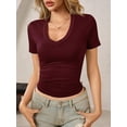 thumbnail image 4 of Women Summer Sexy Deep V Neck Short Sleeve Casual Slim Fit Basic T Shirt Top, 4 of 5