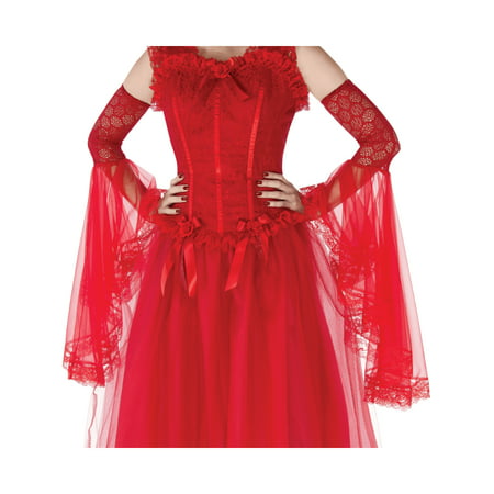 Womens Victorian Era Gothic Bride Red Gauntlet Arm Sleeves Costume