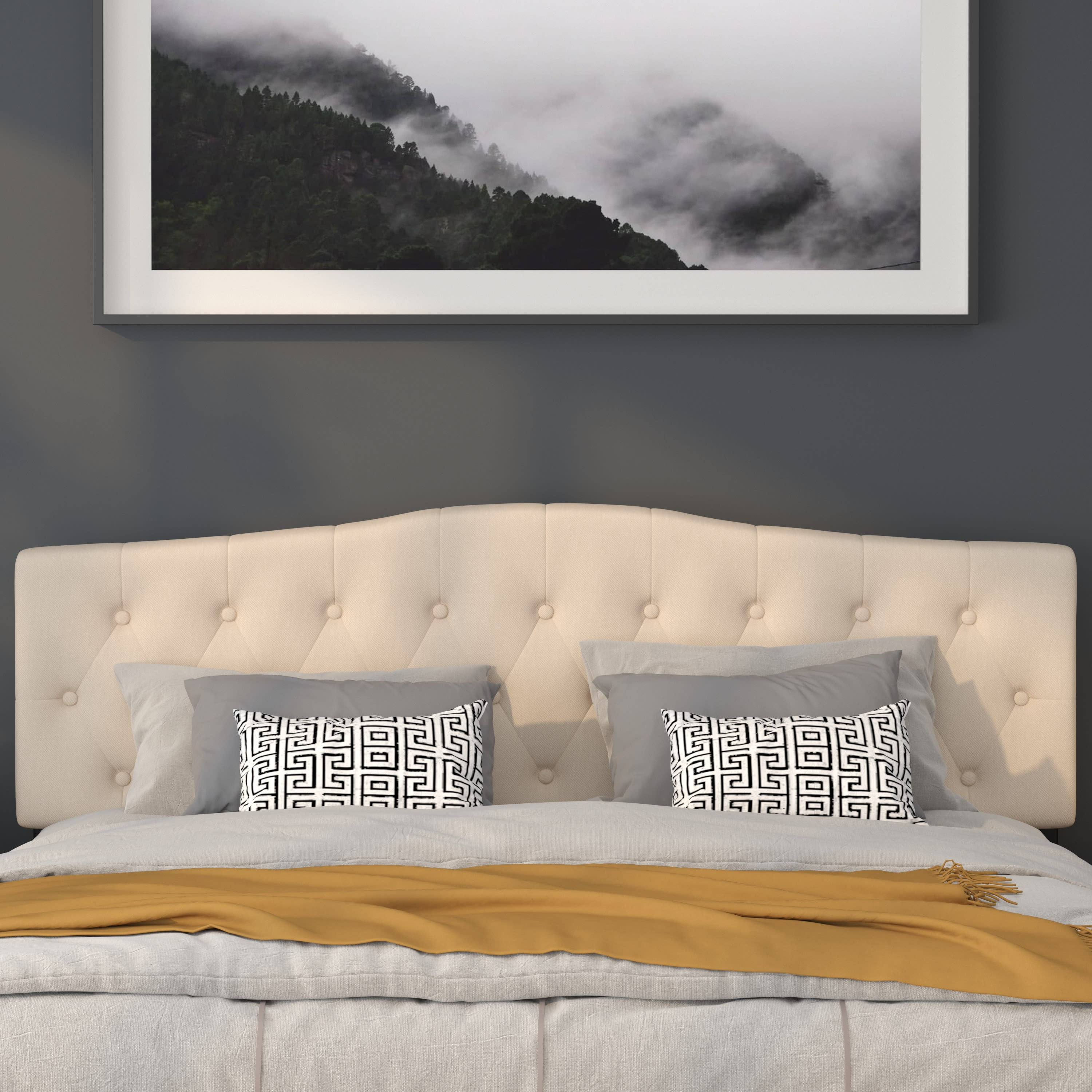 Flash Furniture Cambridge Tufted Upholstered King Size Headboard in Beige Fabric