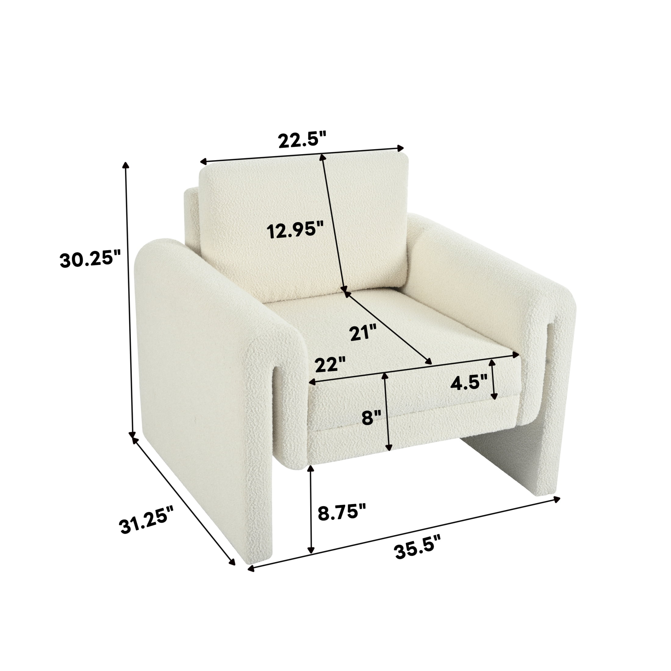Christopher Knight Home Modern Bouclé Upholstered Accent Chair, Sculptural Armchair, Ivory
