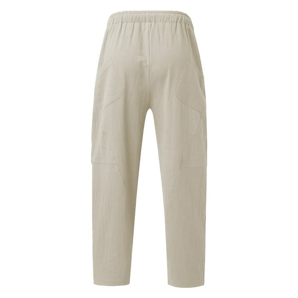 Men's Cotton Linen Loose Beach Pants - Solid Color Casual Trousers