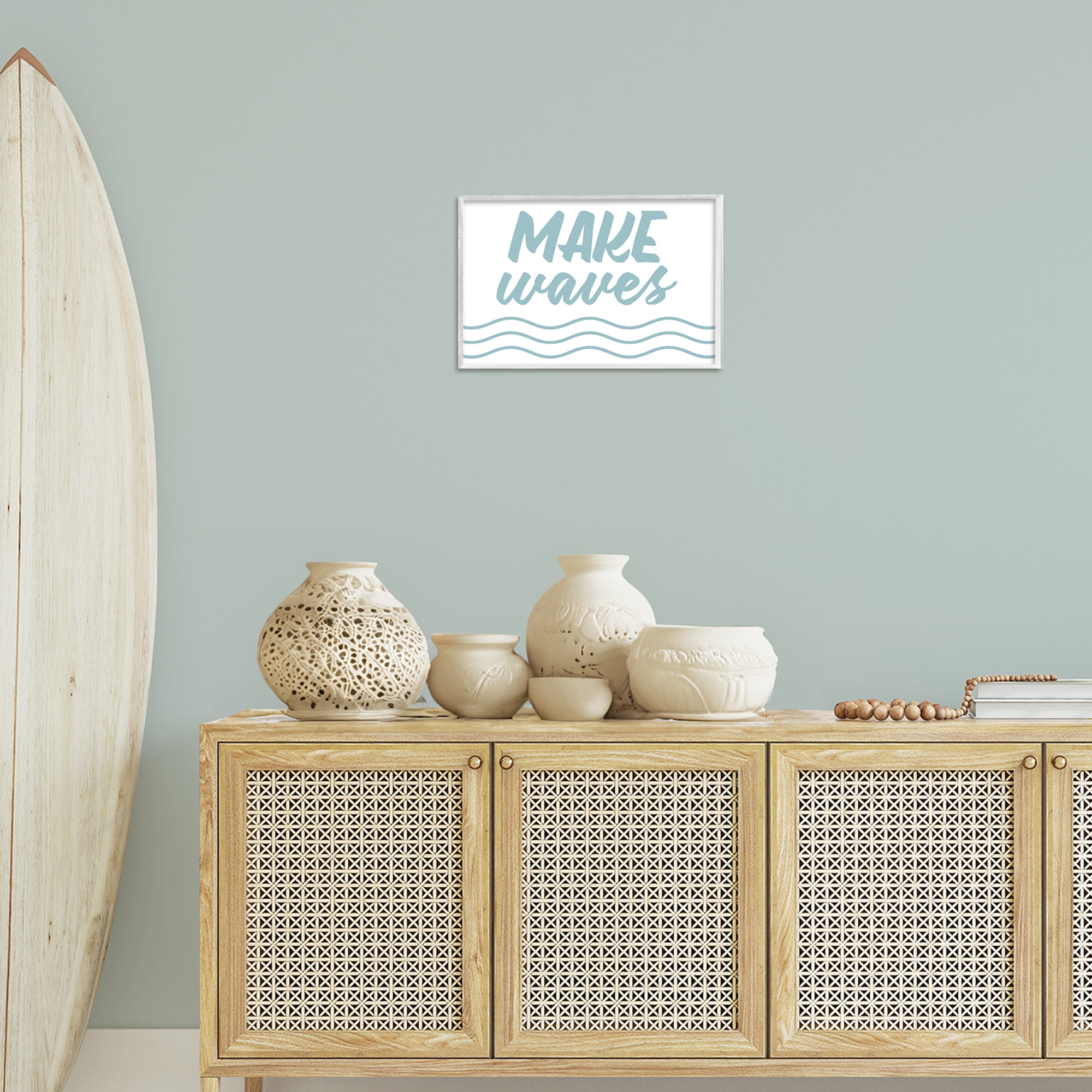 Stupell Industries Make Waves on White Typography Painting White Framed Art Print Wall Art, 18 x 12