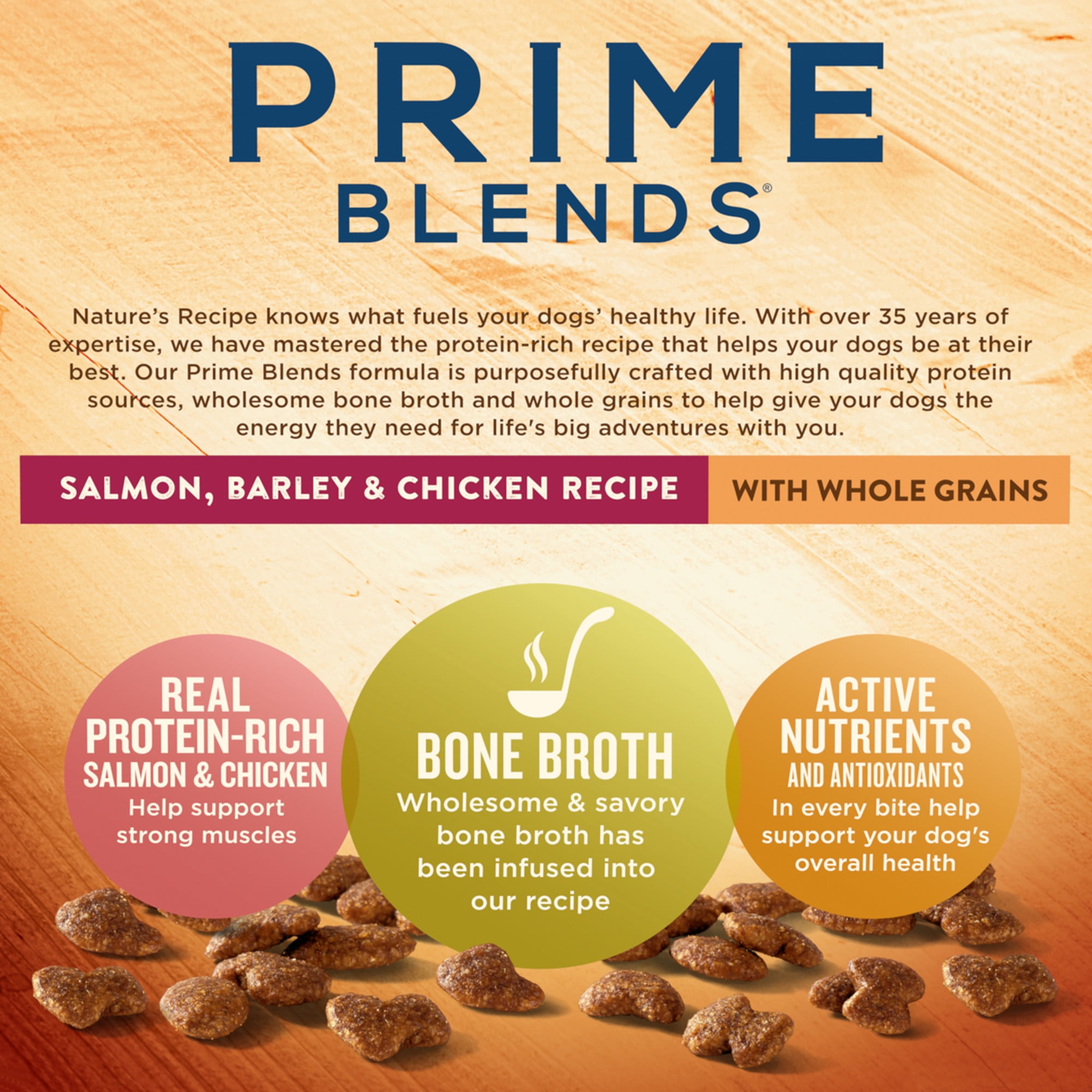 Nature’s Recipe Prime Blends Dry Dog Food, Salmon, Barley & Chicken Recipe, 12-Pound Bag