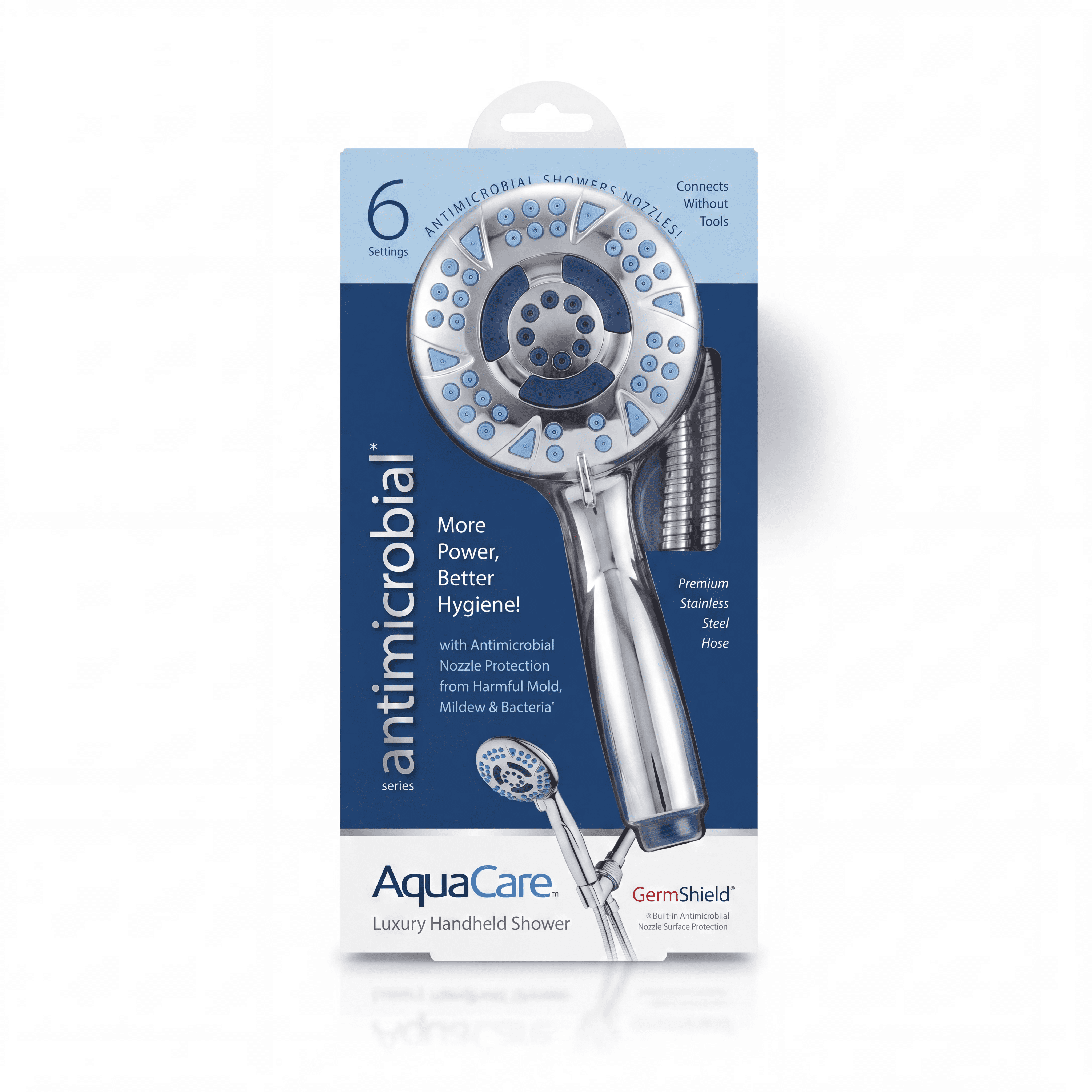 AquaCare High-pressure 6-setting Luxury Handheld Showerhead with Antimicrobial Nozzles