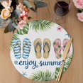 thumbnail image 3 of Summer Slippers Round 13 Inch Placemats Set of 2, Tropical Botanical Palm Leaves HeatResistant Non Slip Place Mats for Dining Table, Wipeable Braided Kitchen Table Mats for Housewarming, 3 of 9