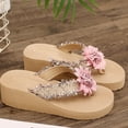 thumbnail image 2 of IEMIEMIEM Women's Cute Sandals 3D Floral Applique Woven Fabric Platform Wedge Flip Flops Thick Cushion Thong Sandals For Summer Beach Vacation Wear Pink 7 Wide, 2 of 8