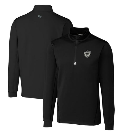 Men's Cutter & Buck Black Las Vegas Raiders Throwback Logo Traverse Stretch Quarter-Zip Big & Tall Pullover Top