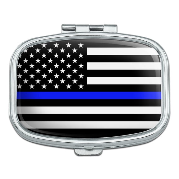 Thin Blue Line American Flag Rectangle Pill Case Trinket Gift Box