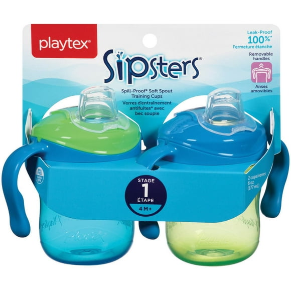 Verres d’entraînement antifuites Sipsters de Playtex Baby avec bec souple et anse amovible Paq. de 2