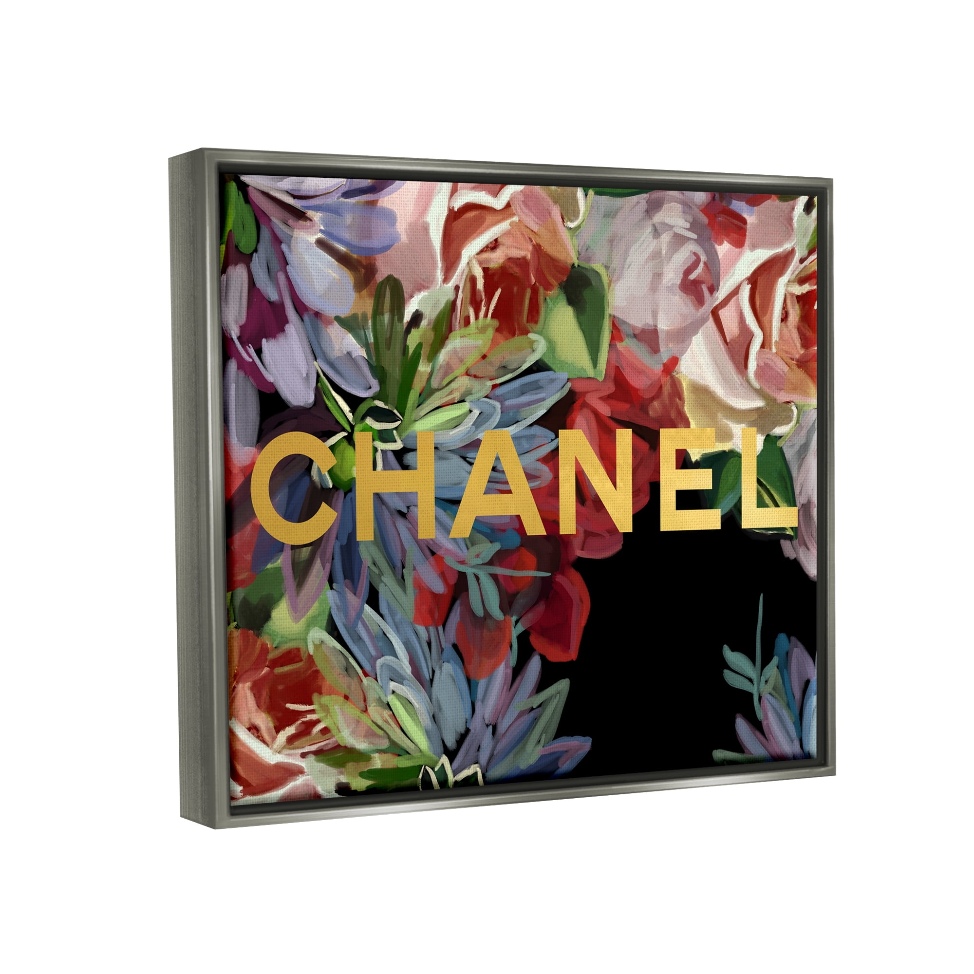 Stupell Industries Flower Patterned Glam Brand Botanical & Floral Painting Gray Floater Framed Canvas Art Print Wall Art, 31 x 25