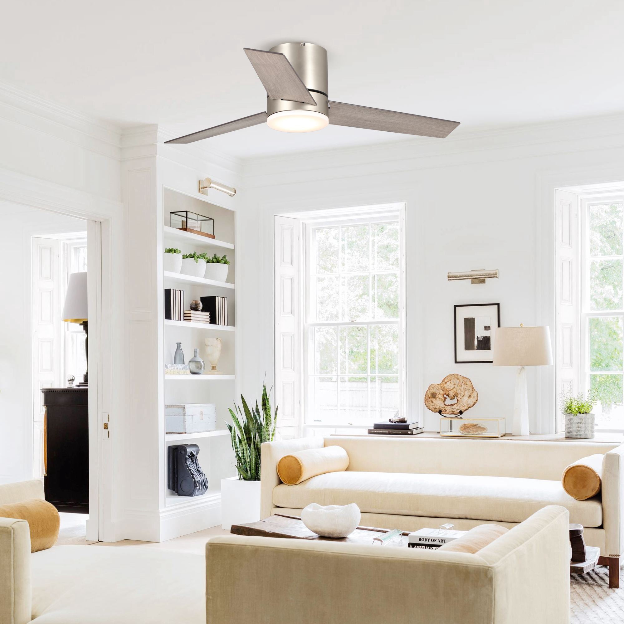 Parrot Uncle 48-Inch Brushed Nickel Dimmable Reversible LED Ceiling Fan with Light and Remote Control