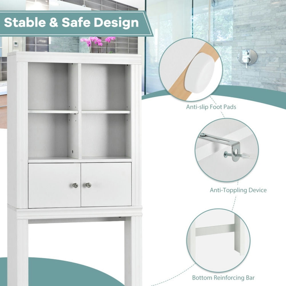 Finihen Toilet Storage Rack, Over the Toilet Storage Rack, Bathroom Space Saver with Adjustable Shelf, for Bathroom, White
