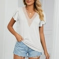 thumbnail image 4 of Mittory Women Lace V Neck T Shirts Ruffle Short Sleeve Summer Tunic Tops Shirts Blouses, 4 of 8