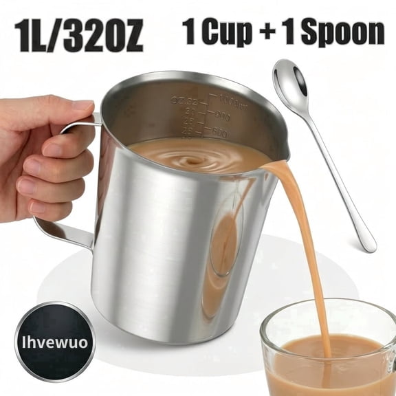 32 oz Stainless Steel Measuring Cup with Handle and Stirring Spoon 4 Cup / 1000 ML Metal Liquid Measuring Pitcher