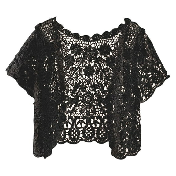 UJNDER Women Summer Casual Fashion Short Thin Hollow Knitted Lace Versatile Cardigan for Stylish Outfits Black