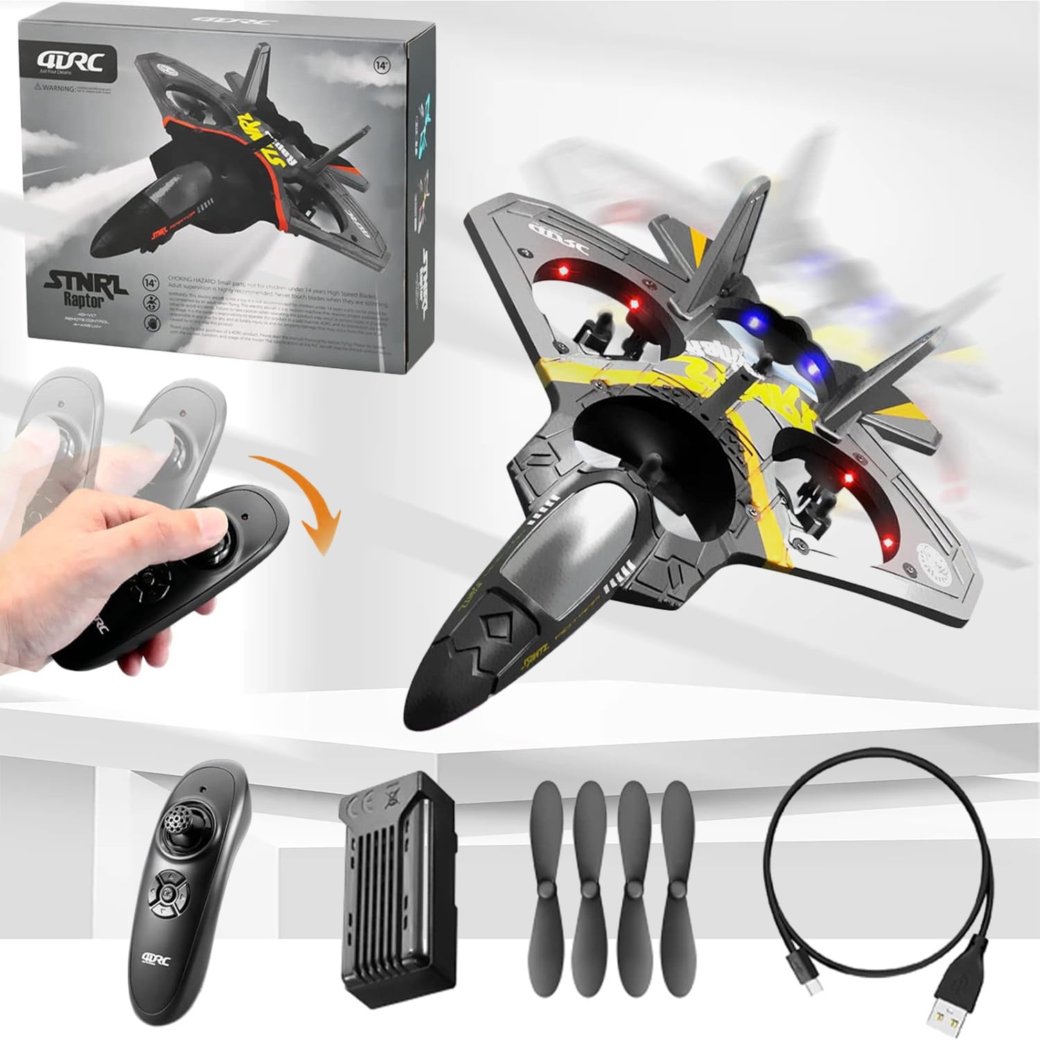 Kivdit RC Plane,2.4GHz Gravity Sensing RC Airplane with LED Lights,Four-Motors Remote Control Airplane for Beginners Kids Adults