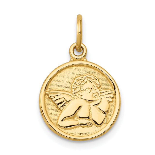 14k Yellow Gold Angel Necklace Charm Pendant Religious