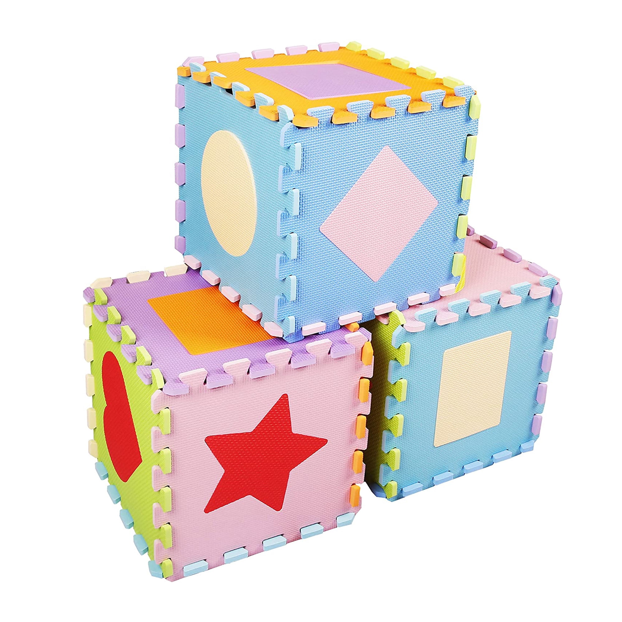 Open Box 9 Color Thick Interlocking Shape Puzzle Foam Exercise Play Mats