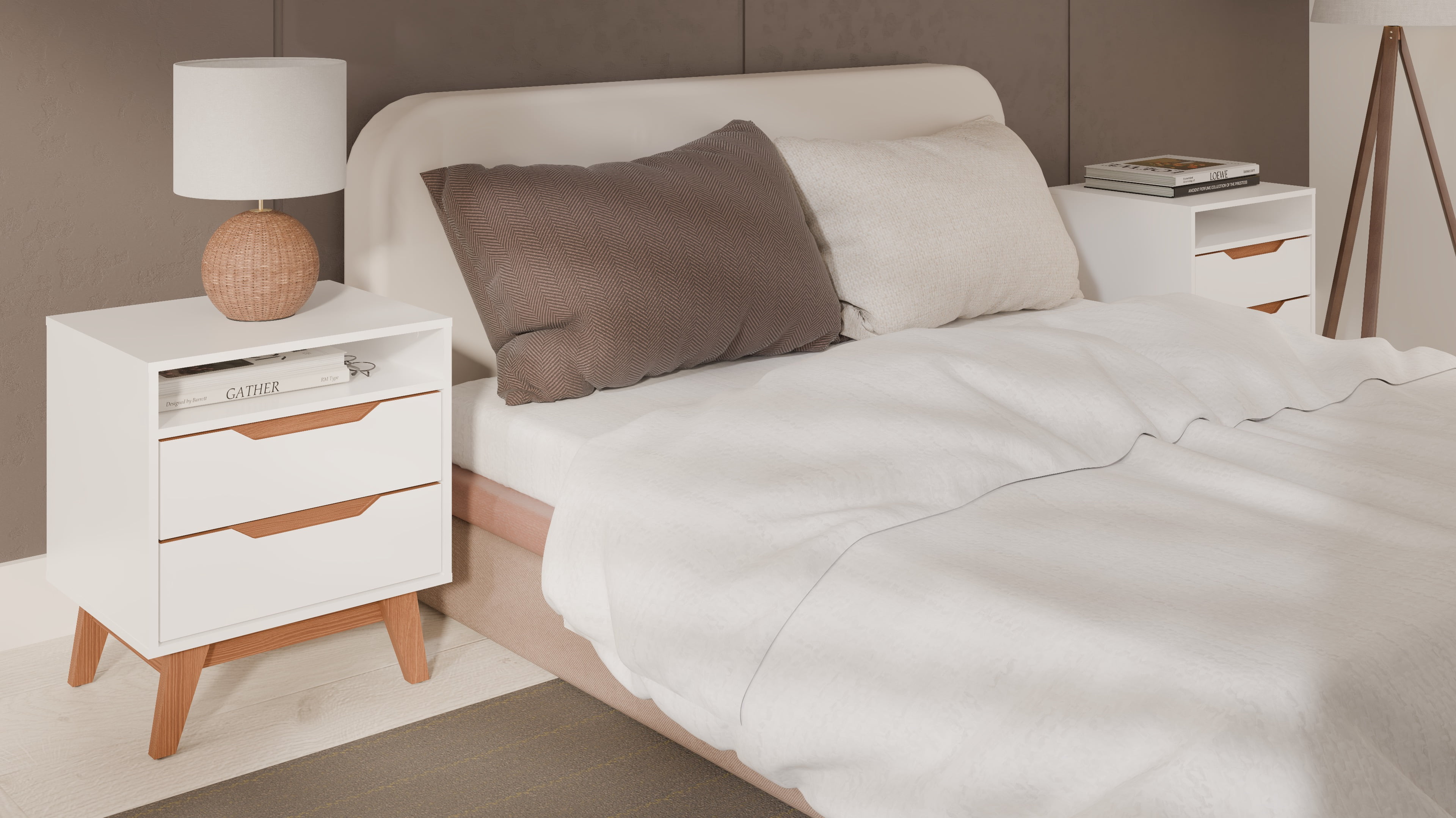 Kappesberg Paris 2-Piece Nightstand Set with 2 Drawers Open Shelf and Built-in Handles White – Modern Bedroom Storage